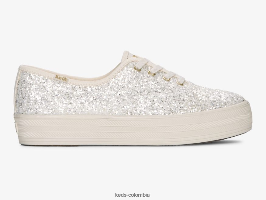 RF0RND102 zapatilla celebración con plataforma y purpurina crema mujer Keds