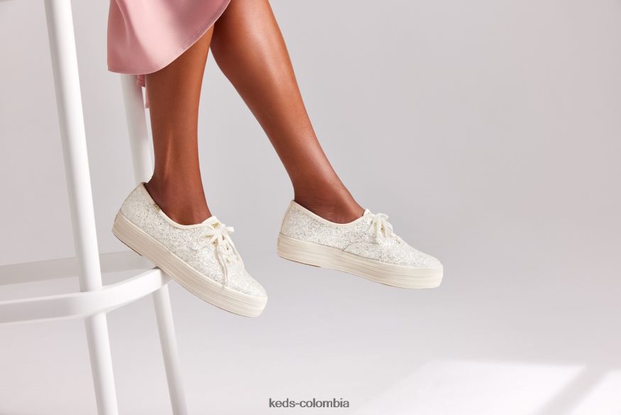 RF0RND102 zapatilla celebración con plataforma y purpurina crema mujer Keds