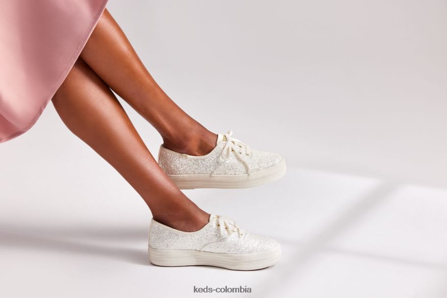 RF0RND102 zapatilla celebración con plataforma y purpurina crema mujer Keds
