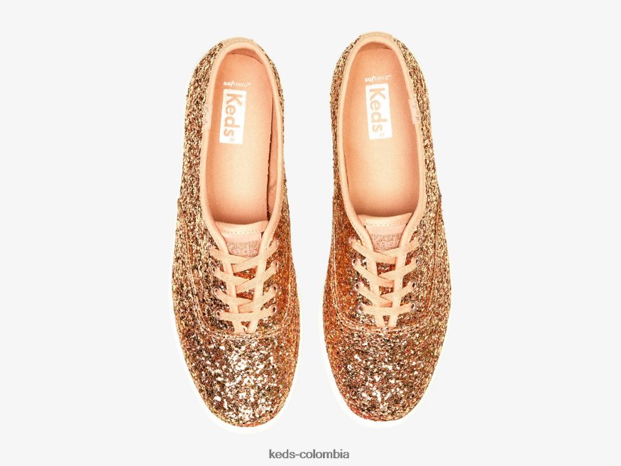 RF0RND106 tenis campeones con purpurina y celebración oro rosa mujer Keds