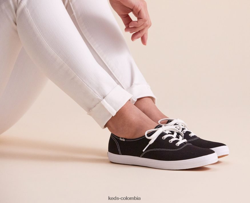 RF0RND109 hazaña de campeón. zapatilla de algodón orgánico negro mujer Keds