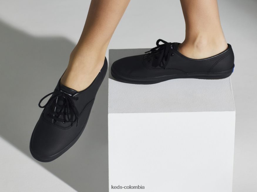 RF0RND112 zapatillas campeon originales de cuero negro mujer Keds