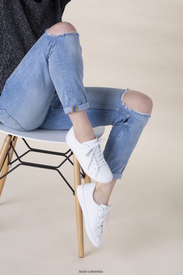 RF0RND128 zapatillas ace de cuero blanco mujer Keds