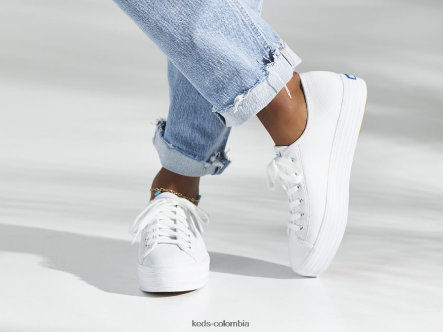 RF0RND134 zapatillas triple kick de cuero blanco mujer Keds