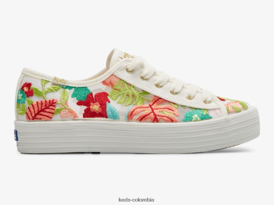 RF0RND152 tenis triple kick con bordado tropical coral blanco mujer Keds