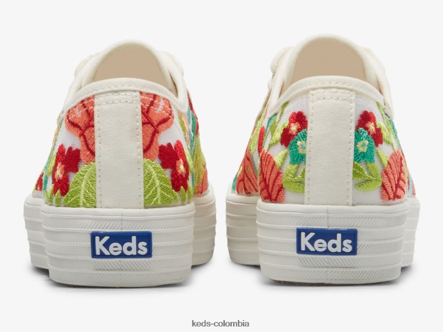 RF0RND152 tenis triple kick con bordado tropical coral blanco mujer Keds