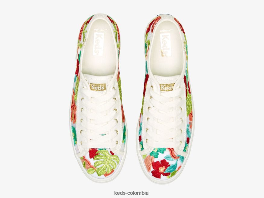 RF0RND152 tenis triple kick con bordado tropical coral blanco mujer Keds