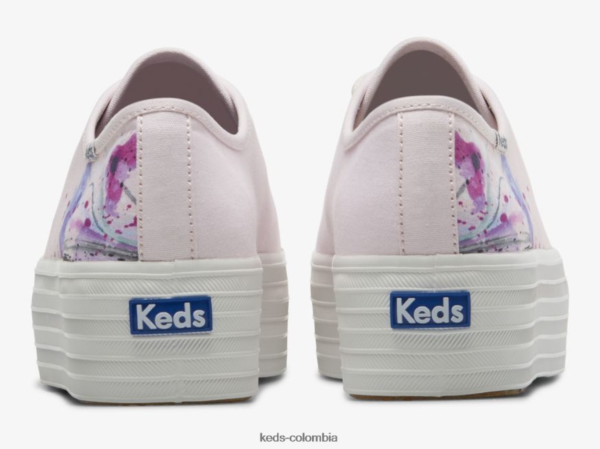 RF0RND160 zapatillas triples de lona con estampado floral y diseño pictórico Rosa claro mujer Keds