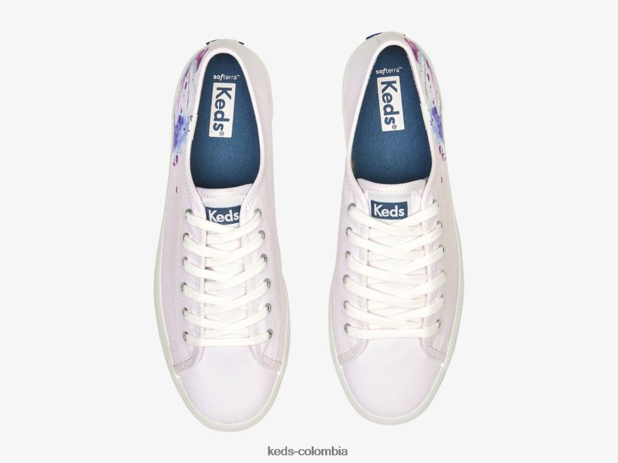 RF0RND160 zapatillas triples de lona con estampado floral y diseño pictórico Rosa claro mujer Keds