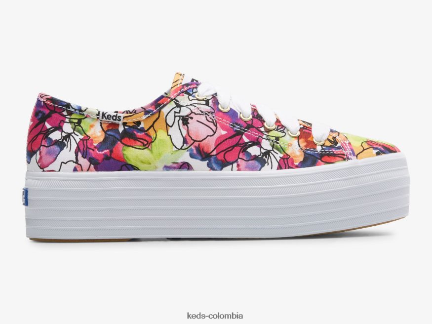 RF0RND162 zapatillas triple up con estampado floral en acuarela blanco morado mujer Keds