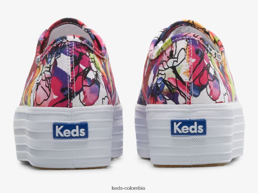 RF0RND162 zapatillas triple up con estampado floral en acuarela blanco morado mujer Keds