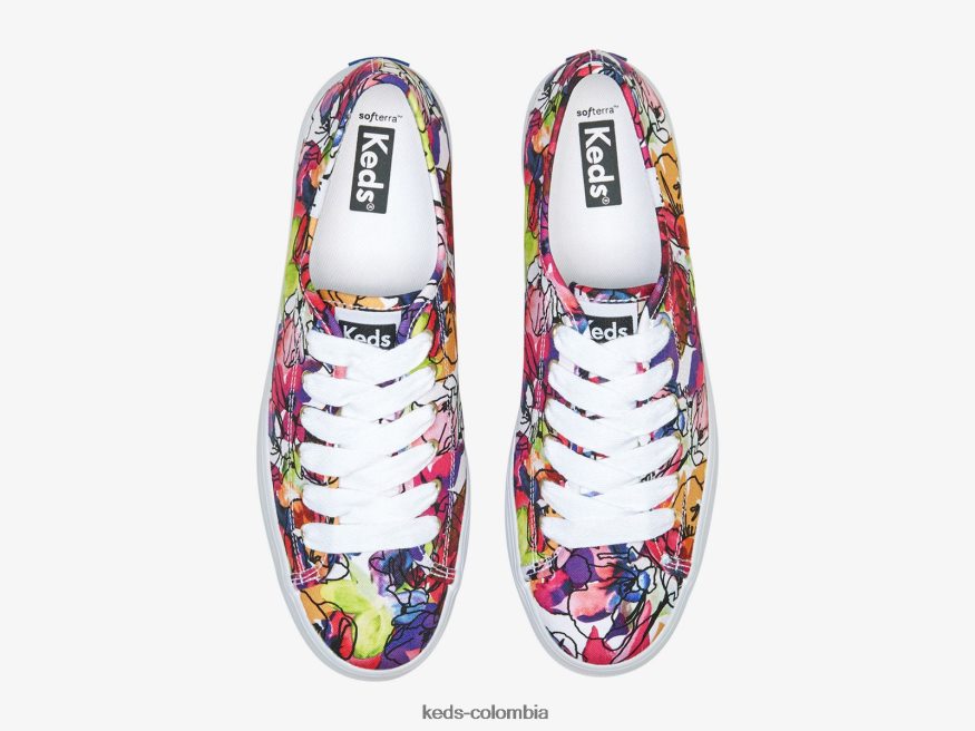 RF0RND162 zapatillas triple up con estampado floral en acuarela blanco morado mujer Keds