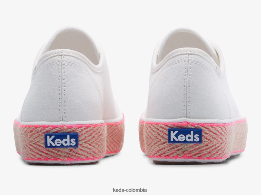 RF0RND167 zapatillas triple kick de lona y yute con foxing blanco rosa neón mujer Keds