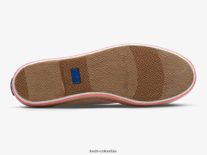 RF0RND167 zapatillas triple kick de lona y yute con foxing blanco rosa neón mujer Keds