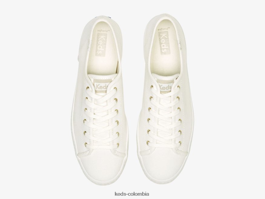 RF0RND171 zapatillas triple kick de lona con relieve y foxing Blanco como la nieve mujer Keds
