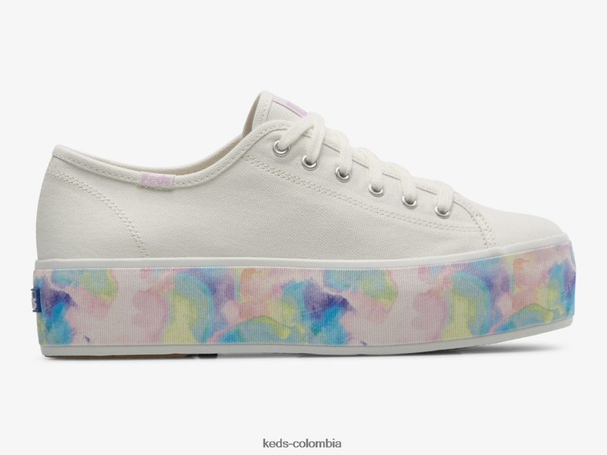 RF0RND172 zapatillas triple up con estampado floral abstracto blanco multicolor mujer Keds