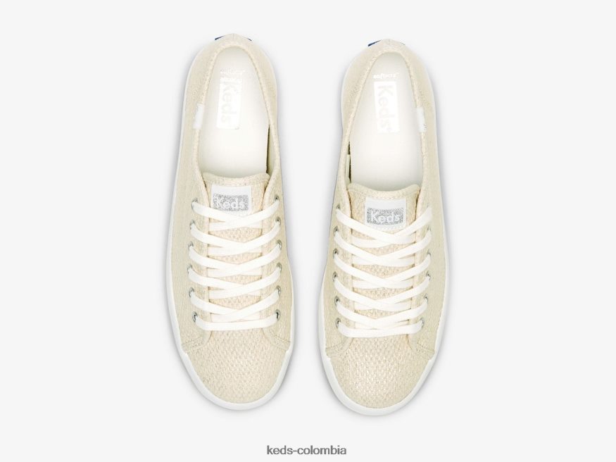 RF0RND175 Zapatilla kickstart de tela metalizada plata natural mujer Keds