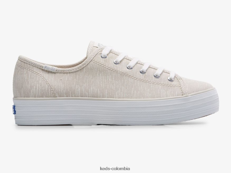 RF0RND176 tenis triple kick de lona con estampado de líneas bronceado plateado mujer Keds