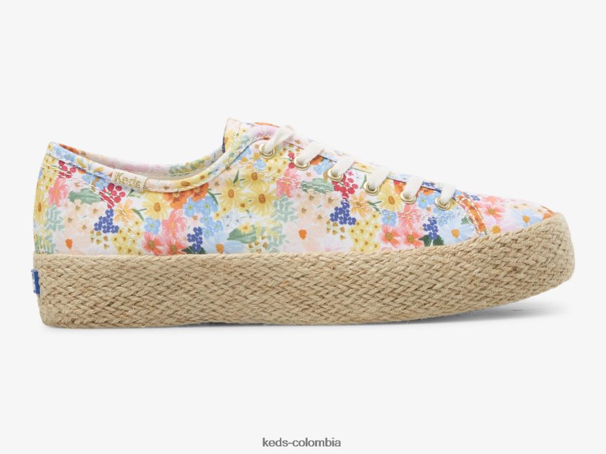 RF0RND177 triple patada yute margaux blanco multicolor mujer Keds x Rifle Paper Co.