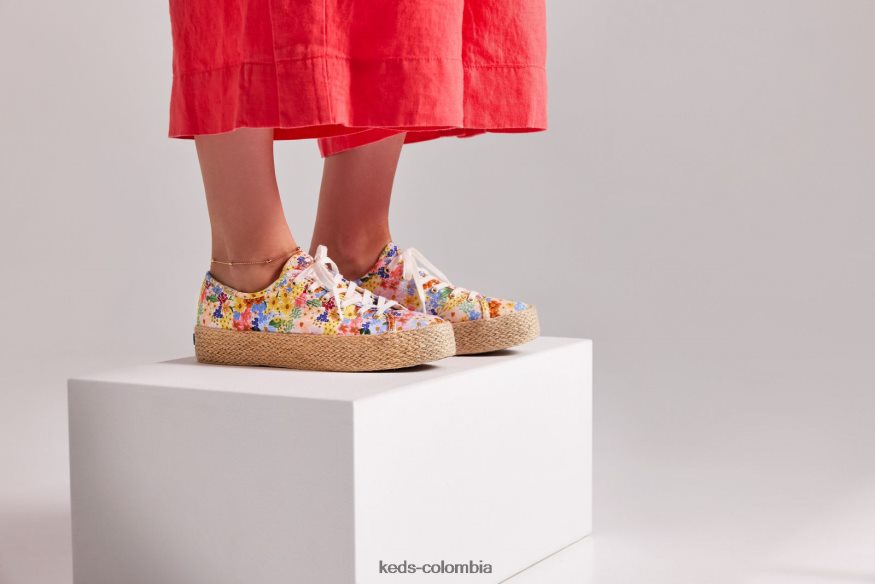 RF0RND177 triple patada yute margaux blanco multicolor mujer Keds x Rifle Paper Co.