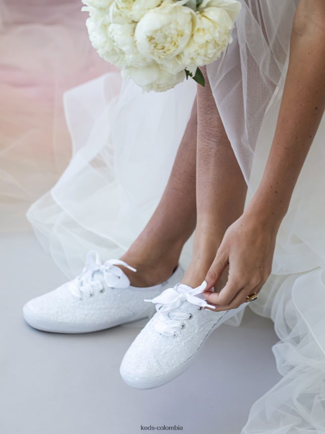 RF0RND178 zapatillas campeon con lentejuelas blanco mujer Keds