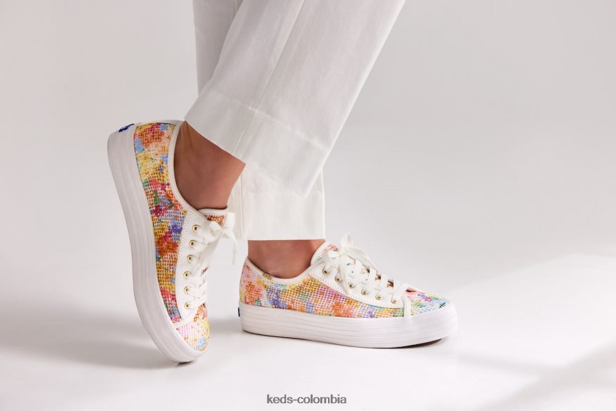 RF0RND181 triple patada de malla margaux blanco multicolor mujer Keds x Rifle Paper Co.