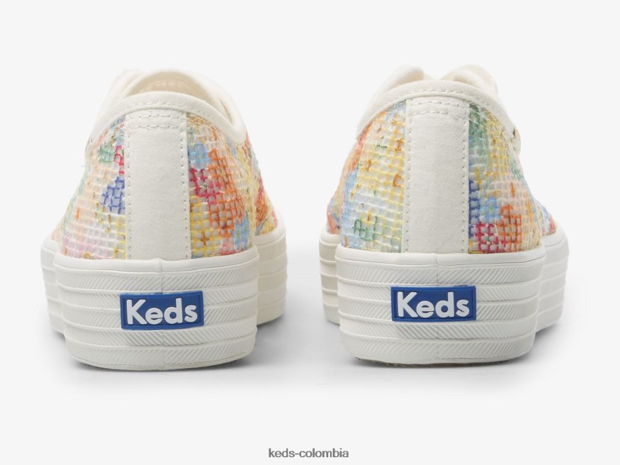 RF0RND181 triple patada de malla margaux blanco multicolor mujer Keds x Rifle Paper Co.