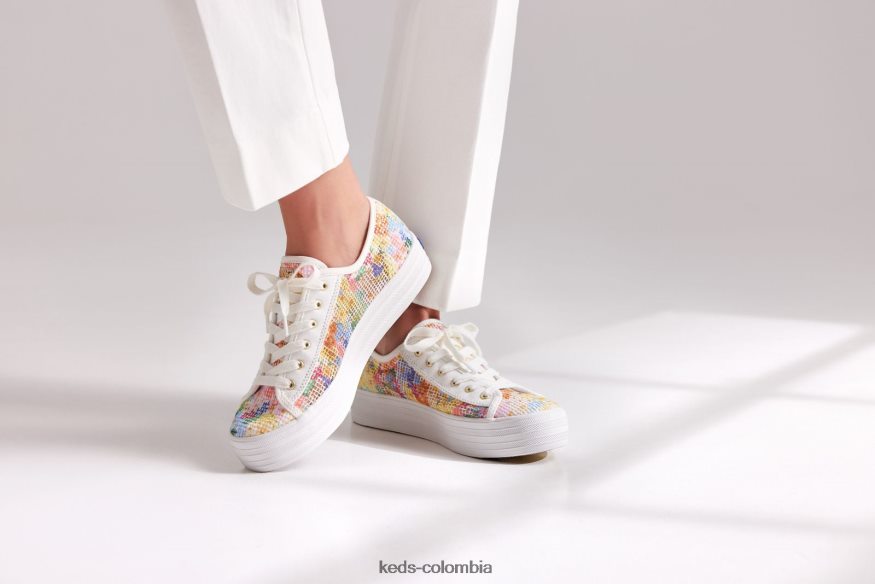 RF0RND181 triple patada de malla margaux blanco multicolor mujer Keds x Rifle Paper Co.