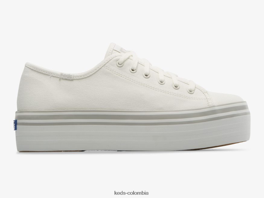 RF0RND183 zapatillas triple up de lona con rayas foxing gris blanco mujer Keds