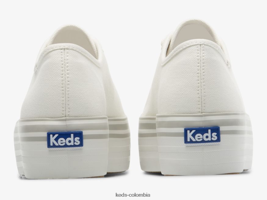 RF0RND183 zapatillas triple up de lona con rayas foxing gris blanco mujer Keds