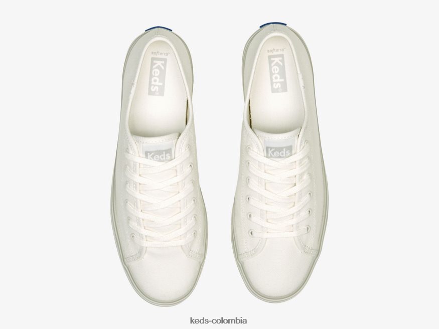 RF0RND183 zapatillas triple up de lona con rayas foxing gris blanco mujer Keds