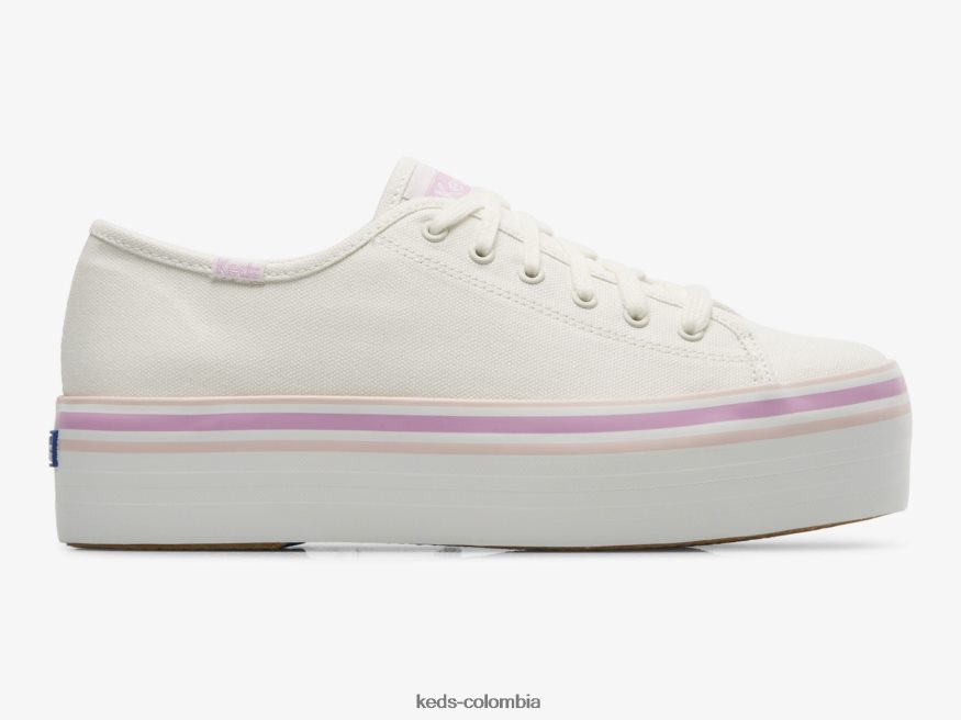 RF0RND184 zapatillas triple up de lona con rayas foxing lila blanca mujer Keds