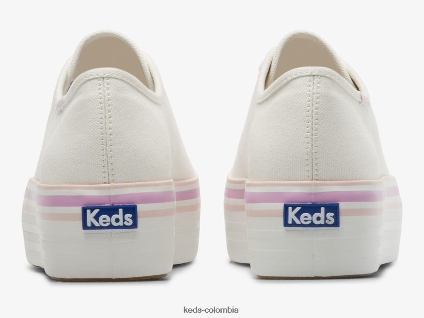 RF0RND184 zapatillas triple up de lona con rayas foxing lila blanca mujer Keds