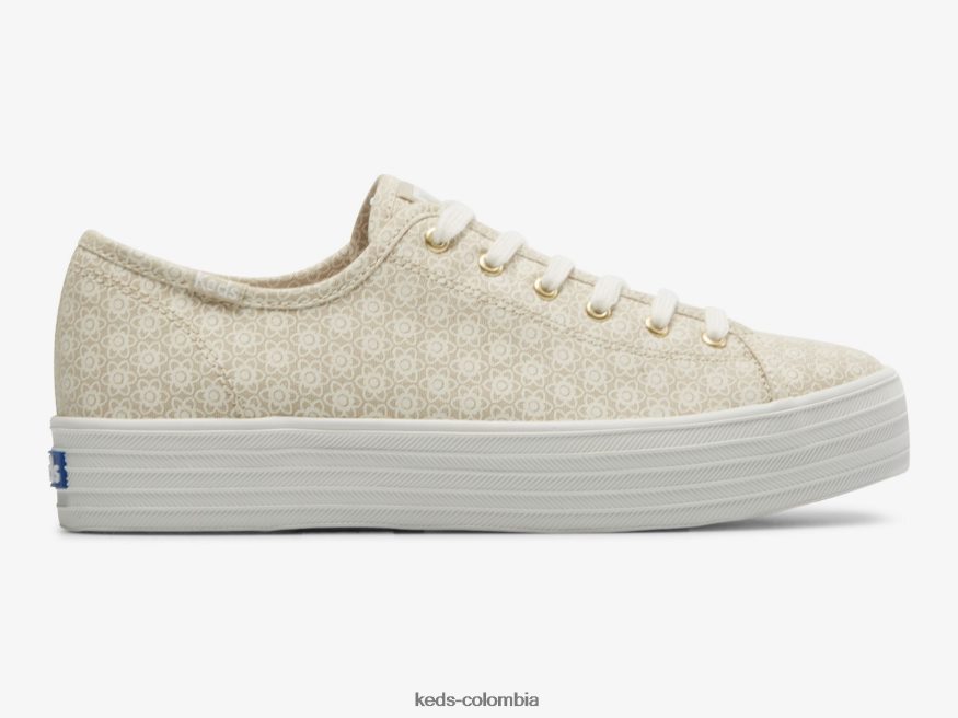 RF0RND185 tenis triple kick de lona con estampado floral bronceado blanco mujer Keds