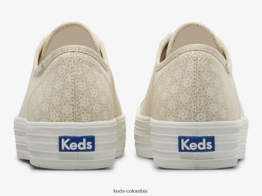 RF0RND185 tenis triple kick de lona con estampado floral bronceado blanco mujer Keds