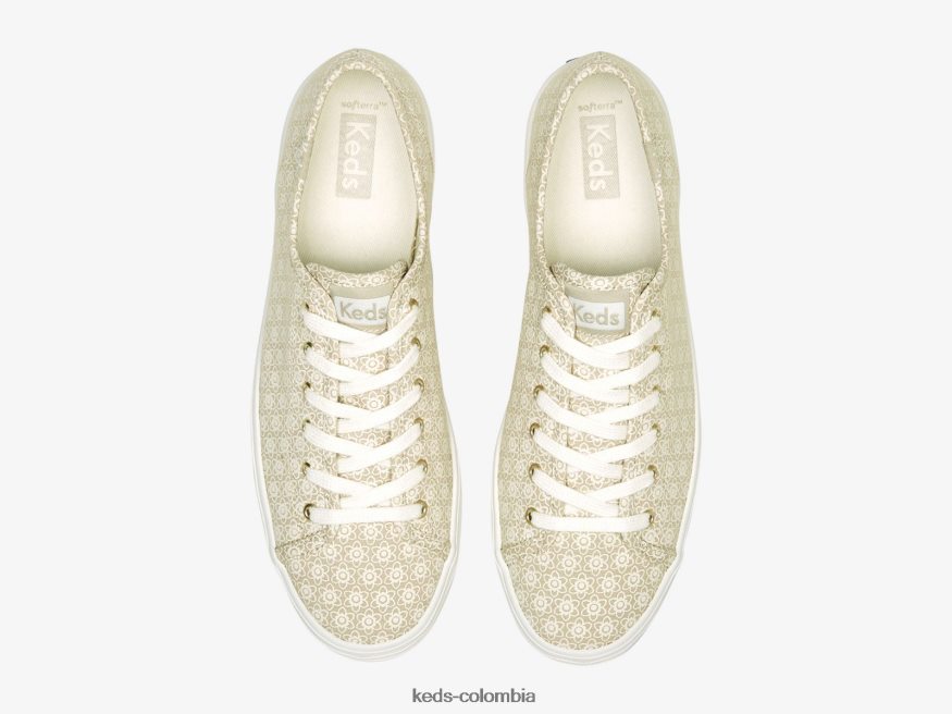 RF0RND185 tenis triple kick de lona con estampado floral bronceado blanco mujer Keds