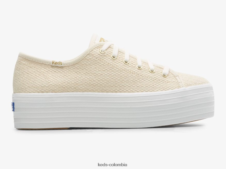 RF0RND189 zapatillas triples de tejido metalizado oro natural mujer Keds