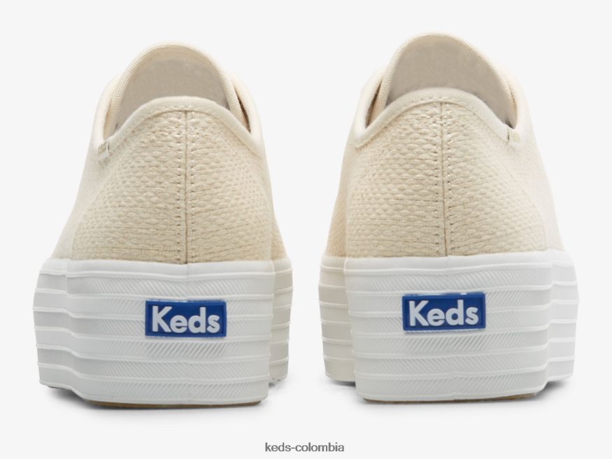RF0RND189 zapatillas triples de tejido metalizado oro natural mujer Keds