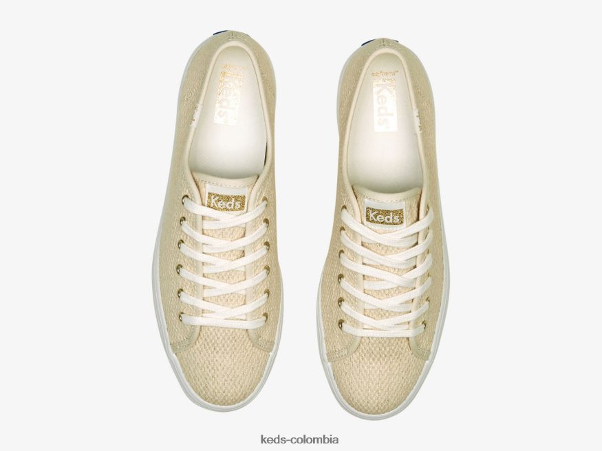RF0RND189 zapatillas triples de tejido metalizado oro natural mujer Keds