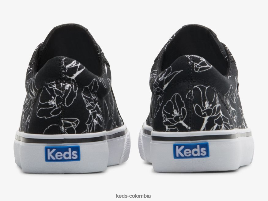 RF0RND201 zapatilla floral dibujada a mano de lona jump kick blanco negro mujer Keds