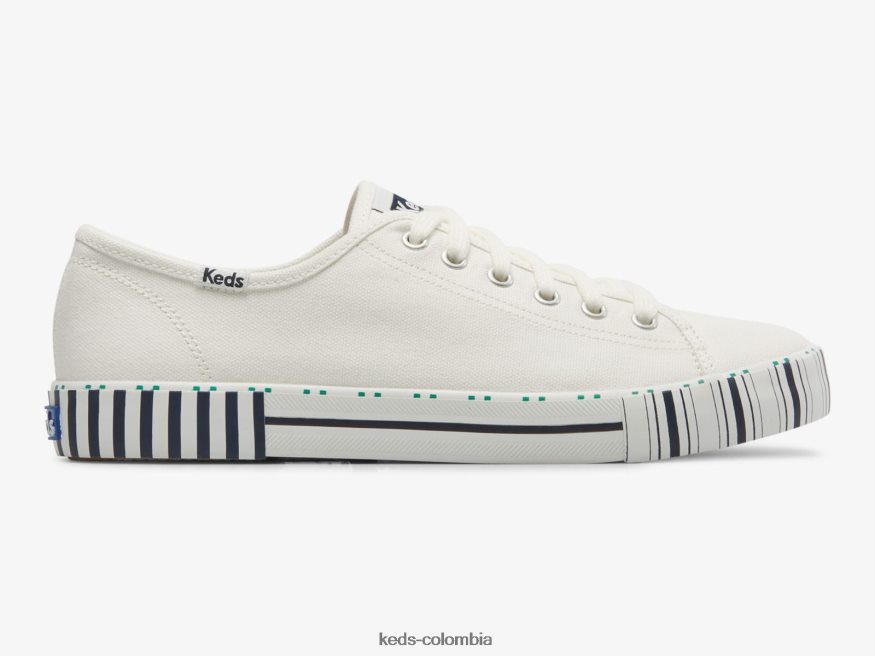 RF0RND203 tenis kickstart con rayas naval Blanca mujer Keds