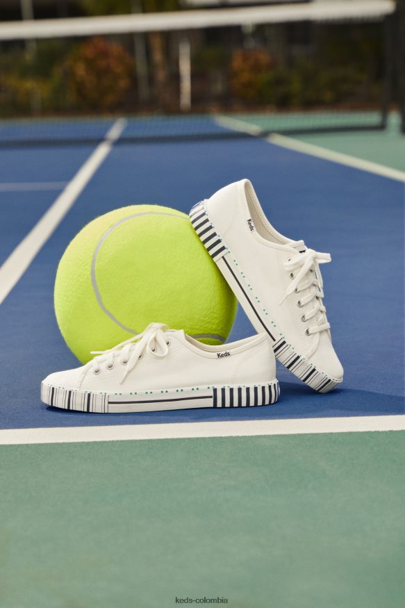 RF0RND203 tenis kickstart con rayas naval Blanca mujer Keds