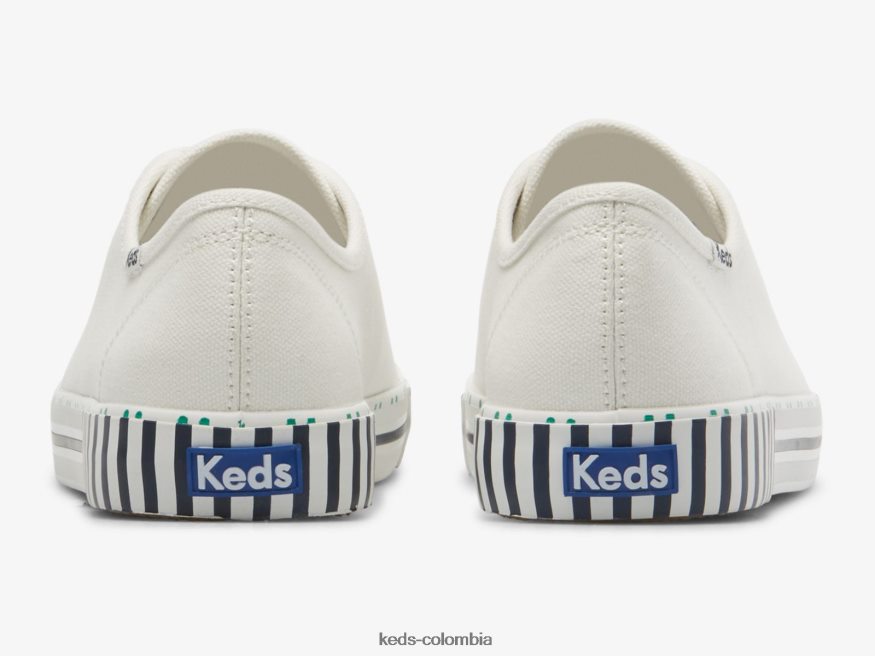 RF0RND203 tenis kickstart con rayas naval Blanca mujer Keds