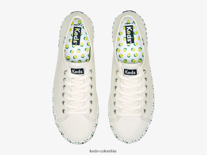 RF0RND203 tenis kickstart con rayas naval Blanca mujer Keds