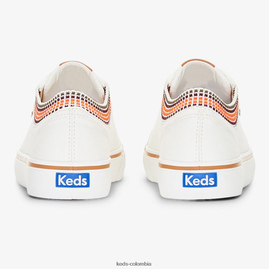 RF0RND76 Zapatillas Jump Kick de lona con cuello tejido acanalado y cuadros. Blanco como la nieve mujer Keds