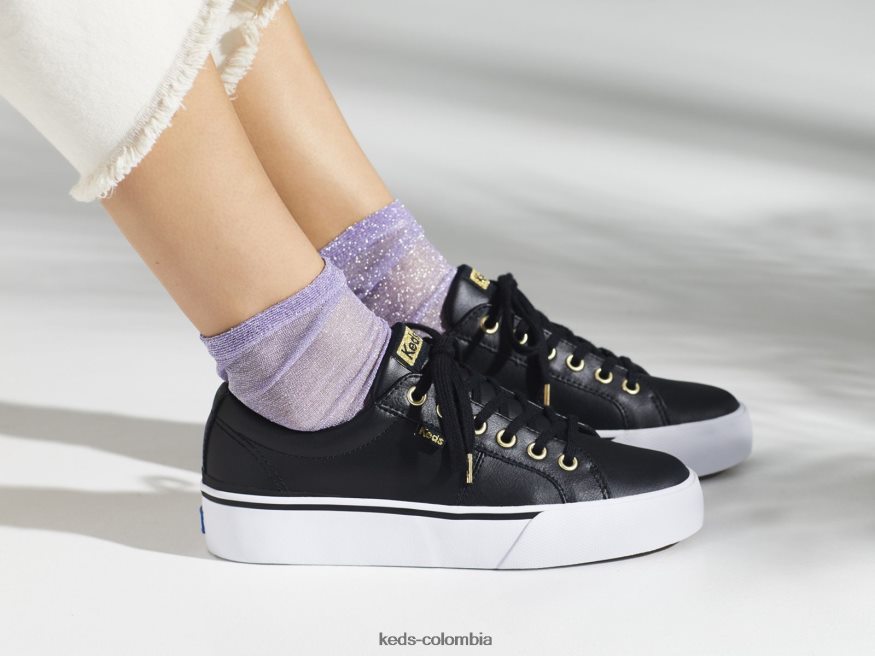 RF0RND86 zapatillas jump kick duo de cuero negro mujer Keds