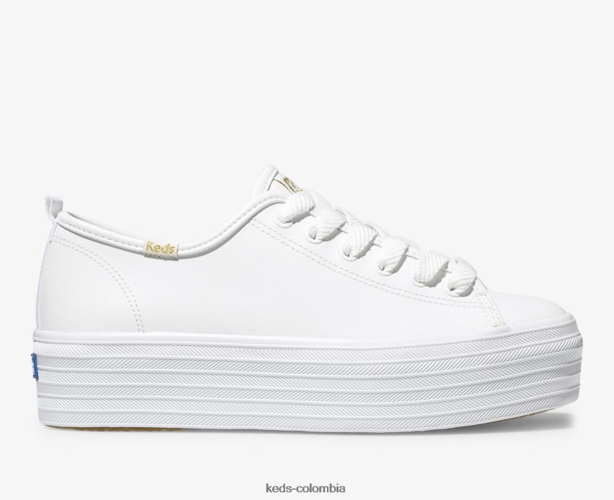 RF0RND90 zapatillas triples de cuero blanco mujer Keds