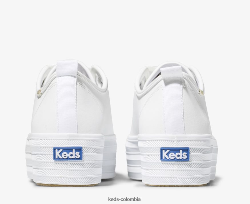 RF0RND90 zapatillas triples de cuero blanco mujer Keds
