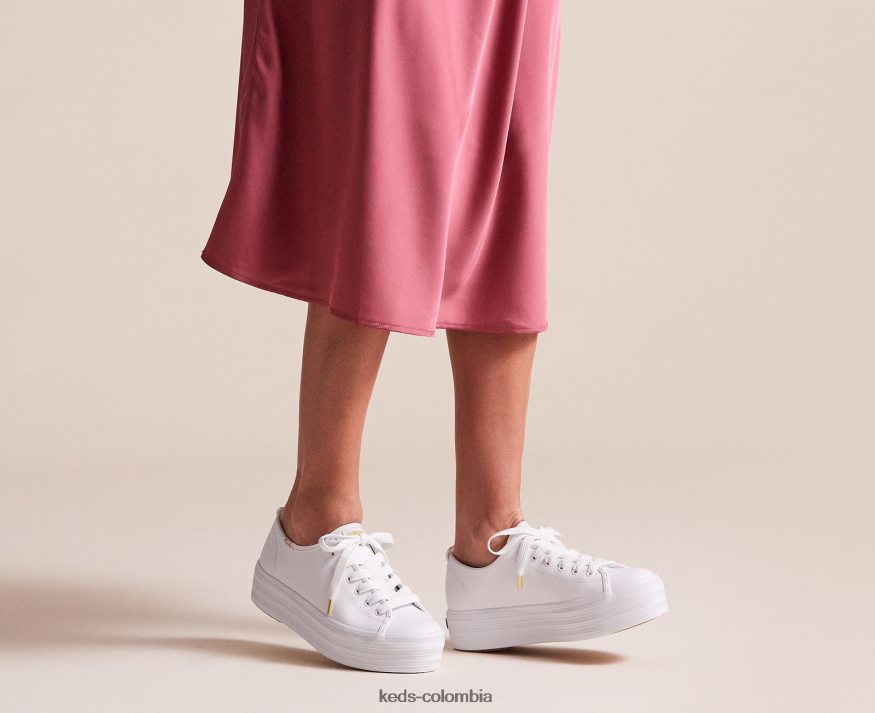 RF0RND90 zapatillas triples de cuero blanco mujer Keds
