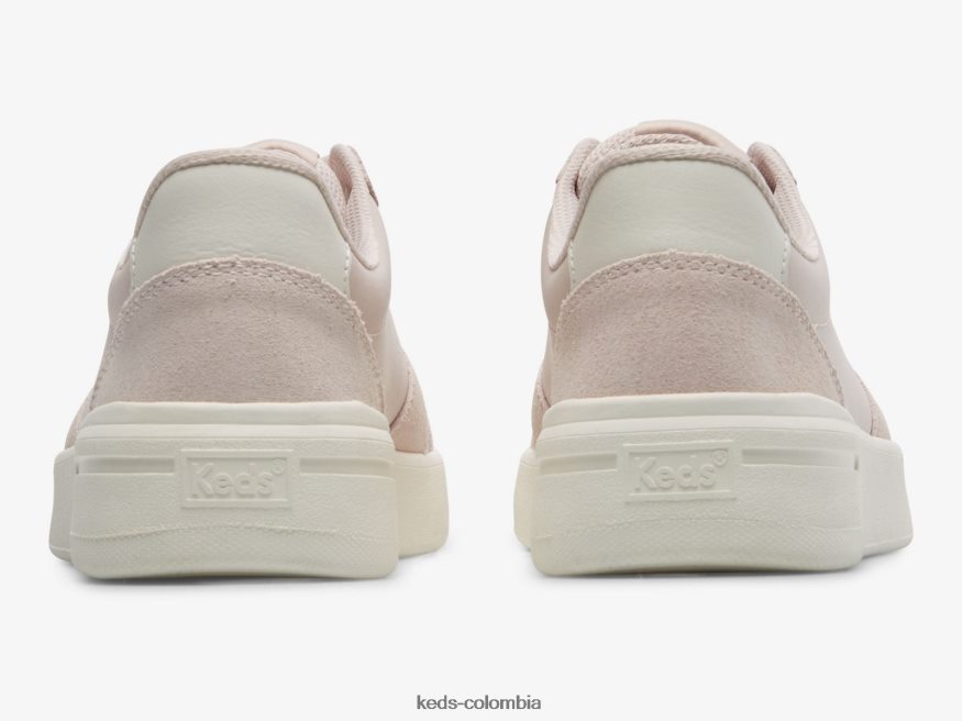 RF0RND99 zapatilla the court de piel y ante rosa claro blanco mujer Keds